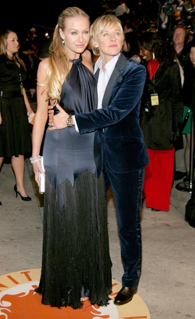 Portia De Rossi and Ellen DeGeneres at the 2007 Vanity Fair Oscar Party