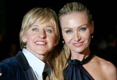 Portia De Rossi and Ellen DeGeneres at the 2007 Vanity Fair Oscar Party